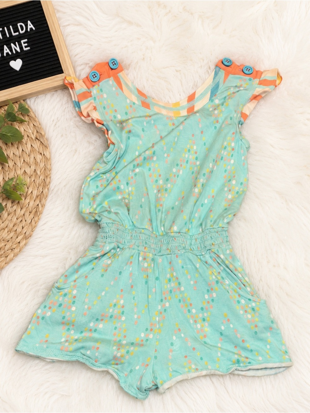 Kids Aqua Patterned Romper Matilda Jane